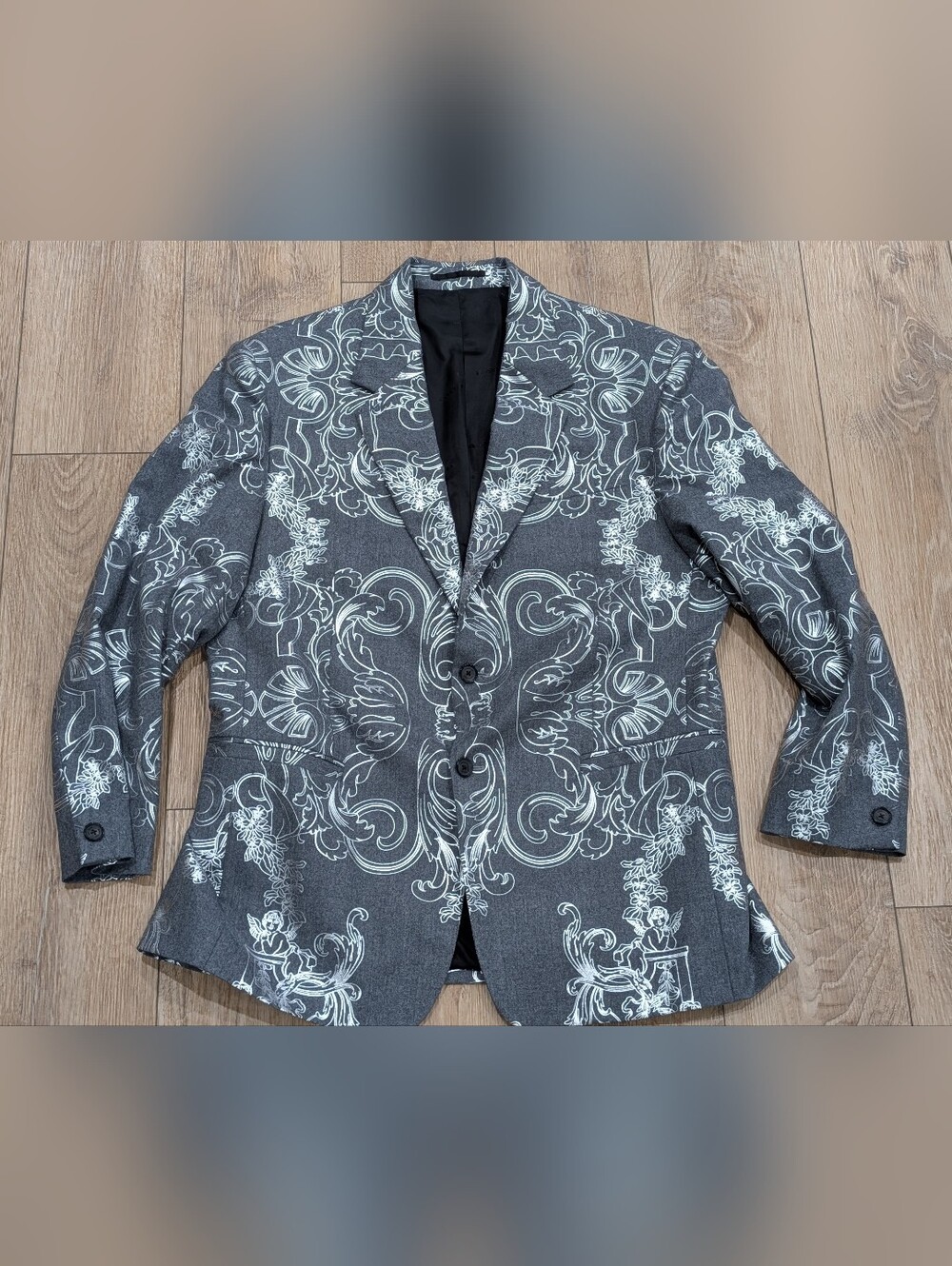 $3395 VERSACE Baroque Overlay Glen Plaid Wool Sport Coat Jacket Silver 54 US 44R